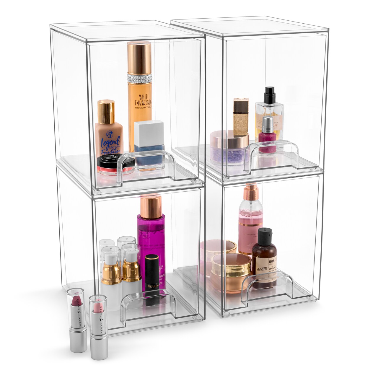Sorbus Acrylic Storage Containers with Pull-Out Drawers - 4 Pack, 7.6” Clear Tall Stackable Storage Bins Set